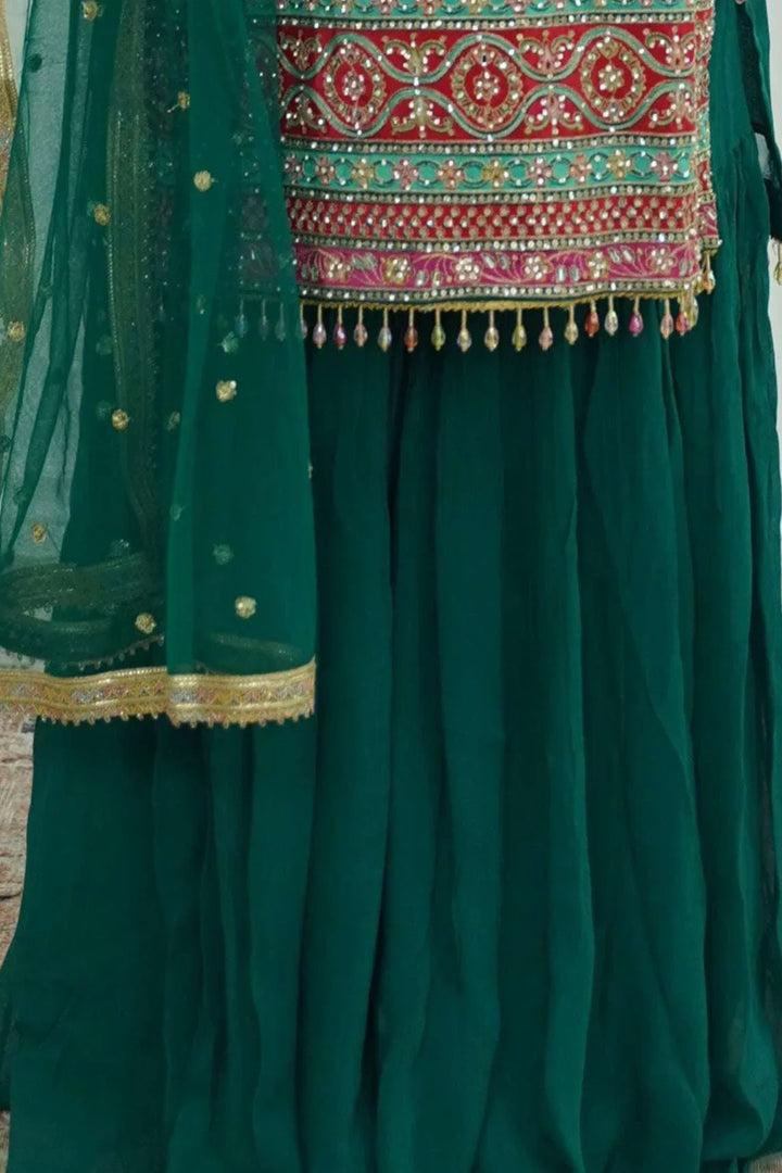 Emerald Mirror & Phulkari Sharara Set (Outside Ontario) - MyEthnikRentals