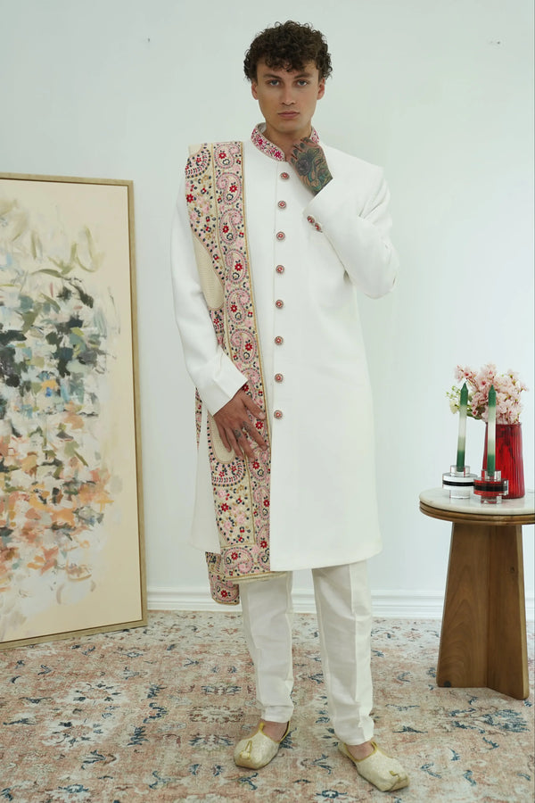Royal White Indo-Western Set with heavy Dupatta (Outside Ontario) - MyEthnikRentals