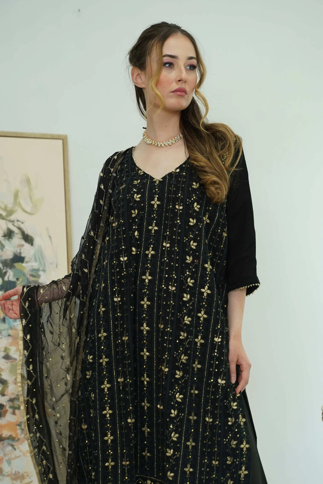Midnight Dori Embroidered Salwar Kameez (Outside Ontario) - MyEthnikRentals