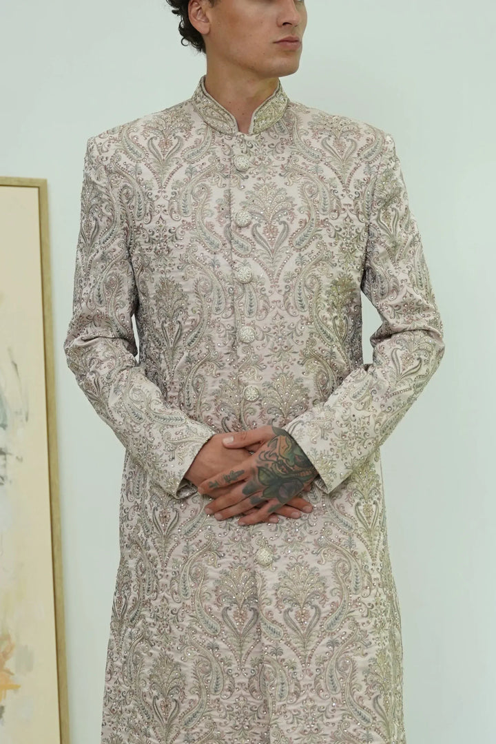 Rose Gold Paisley Embroidered Sherwani Set - MyEthnikRentals