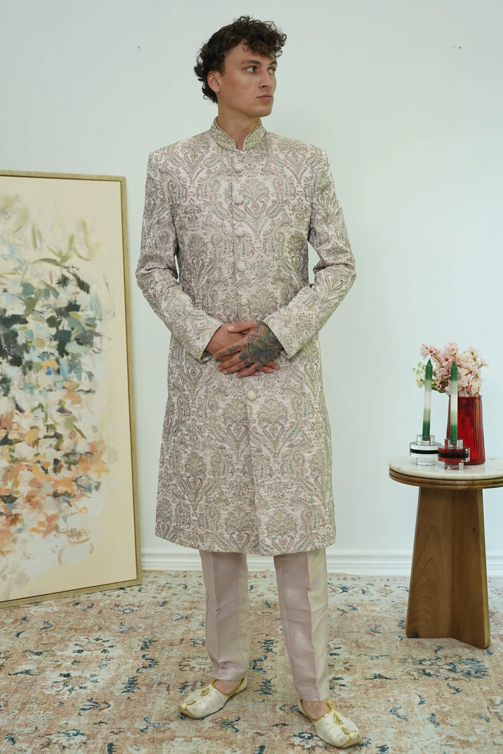 Rose Gold Paisley Embroidered Sherwani Set - MyEthnikRentals