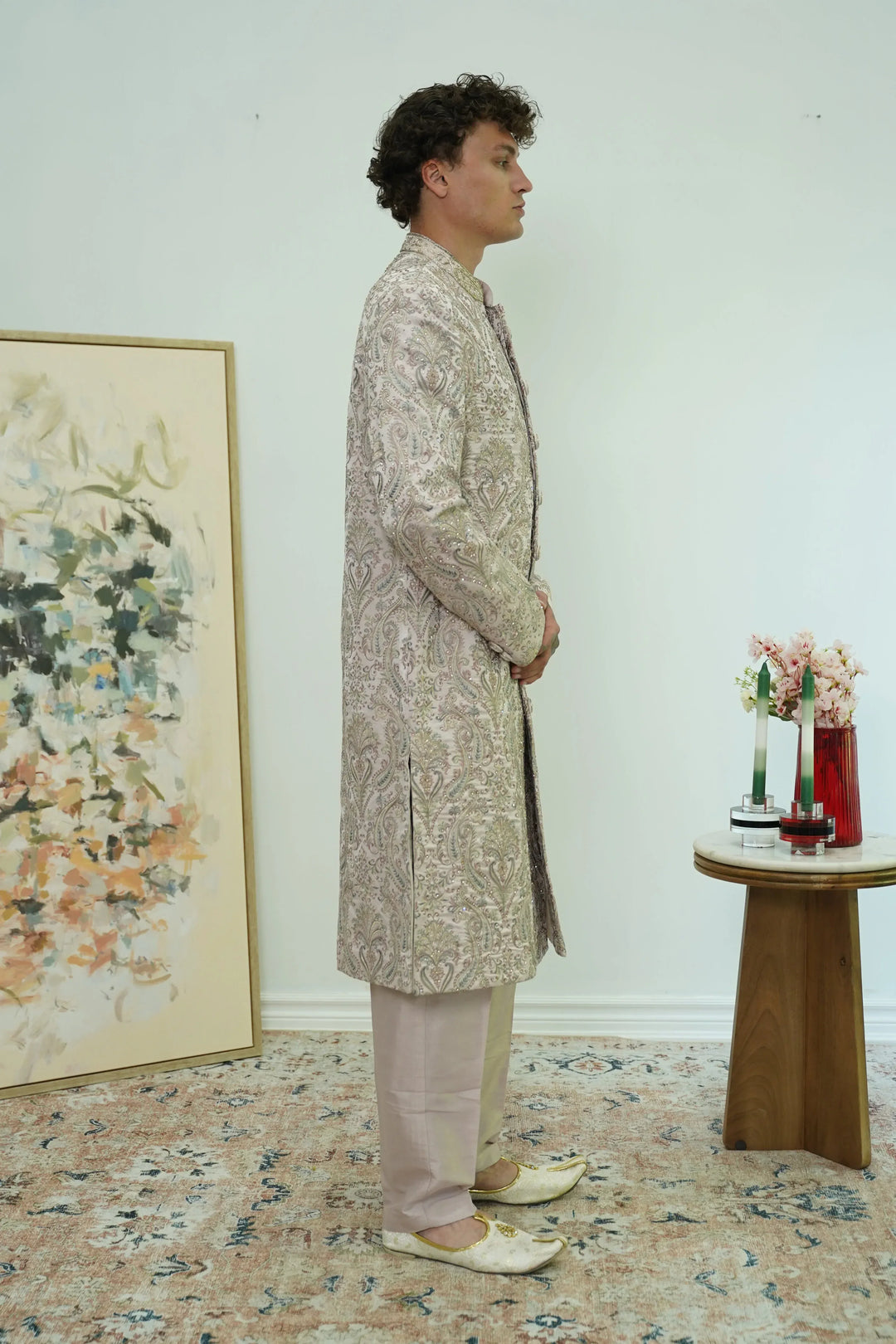 Rose Gold Paisley Embroidered Sherwani Set - MyEthnikRentals