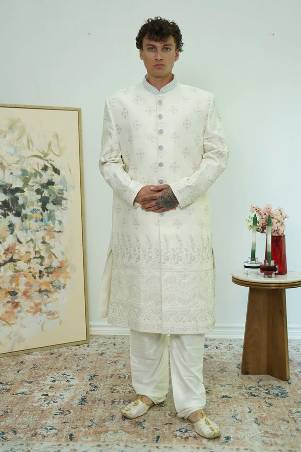 Regal floral Embroidered Sherwani Set - MyEthnikRentals