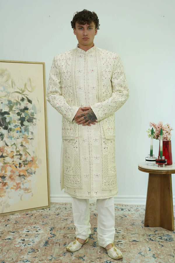 Layered heavy embroidered Sherwani Set (Outside Ontario) - MyEthnikRentals