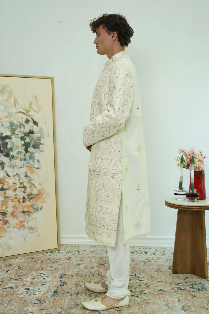 Layered heavy embroidered Sherwani Set - MyEthnikRentals