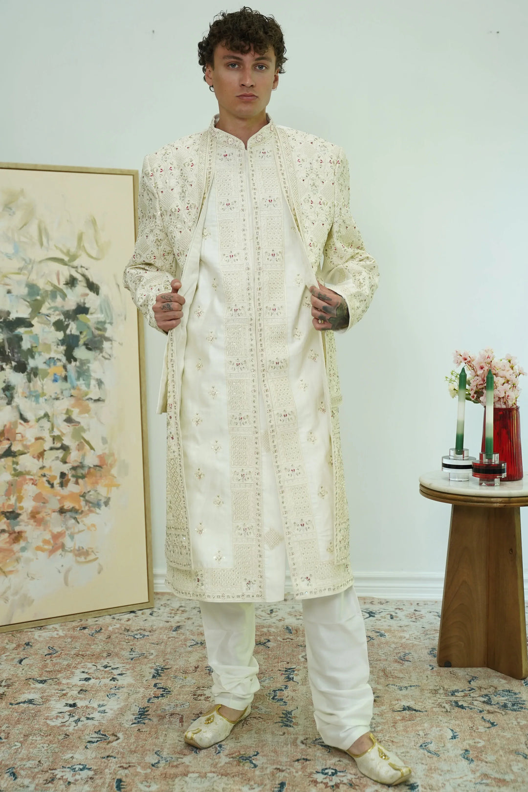 Layered heavy embroidered Sherwani Set - MyEthnikRentals