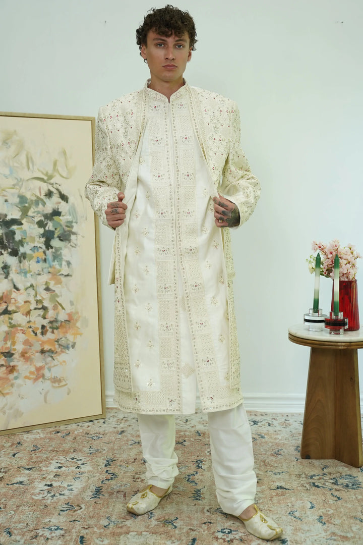 Layered heavy embroidered Sherwani Set - MyEthnikRentals