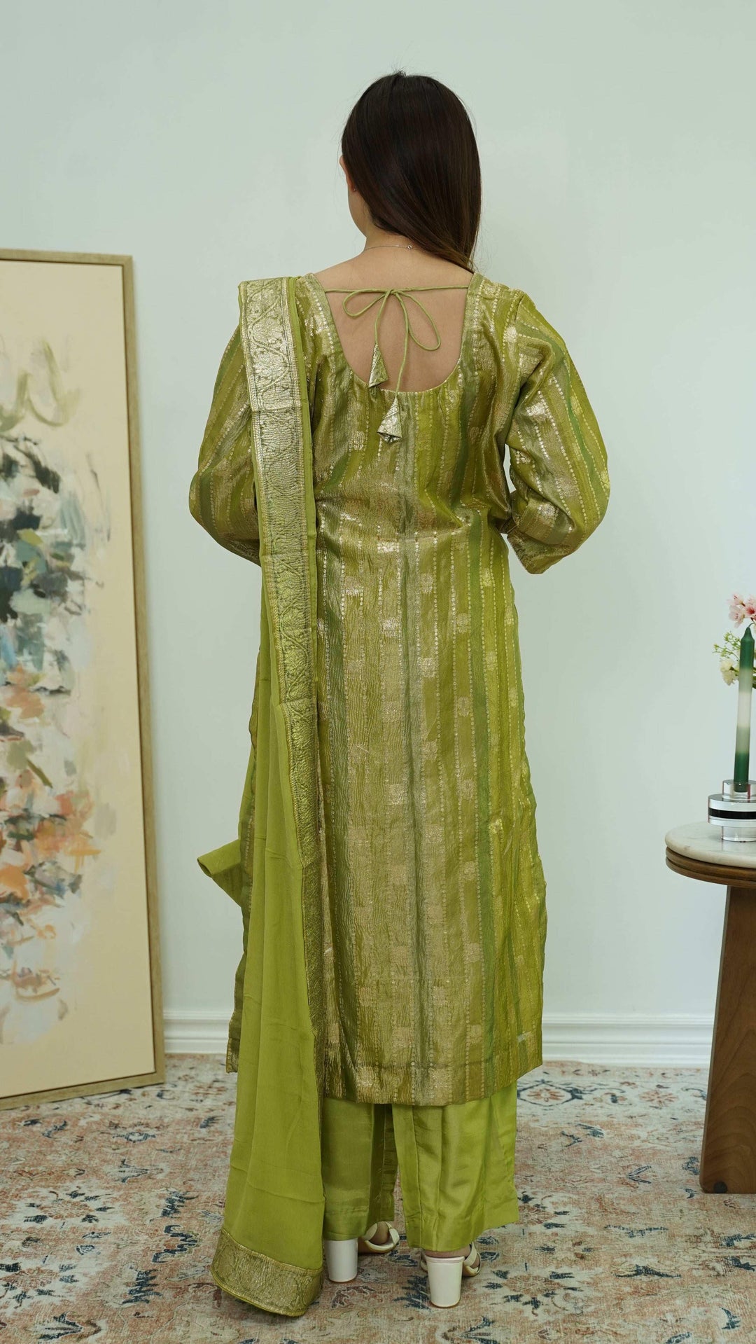 Olive Gleam Banarasi Salwar Kameez (Outside Ontario) - MyEthnikRentals