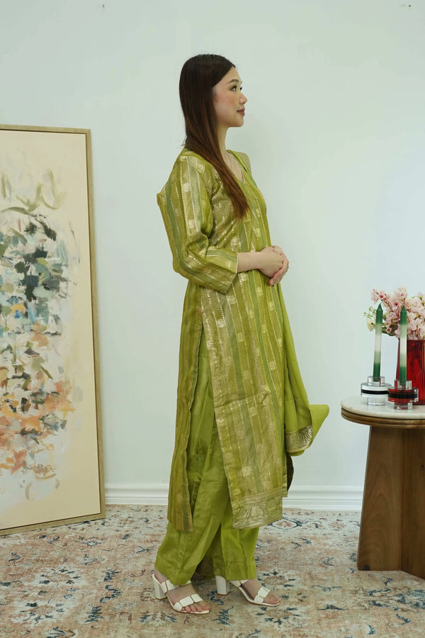 Olive Gleam Banarasi Salwar Kameez (Outside Ontario) - MyEthnikRentals