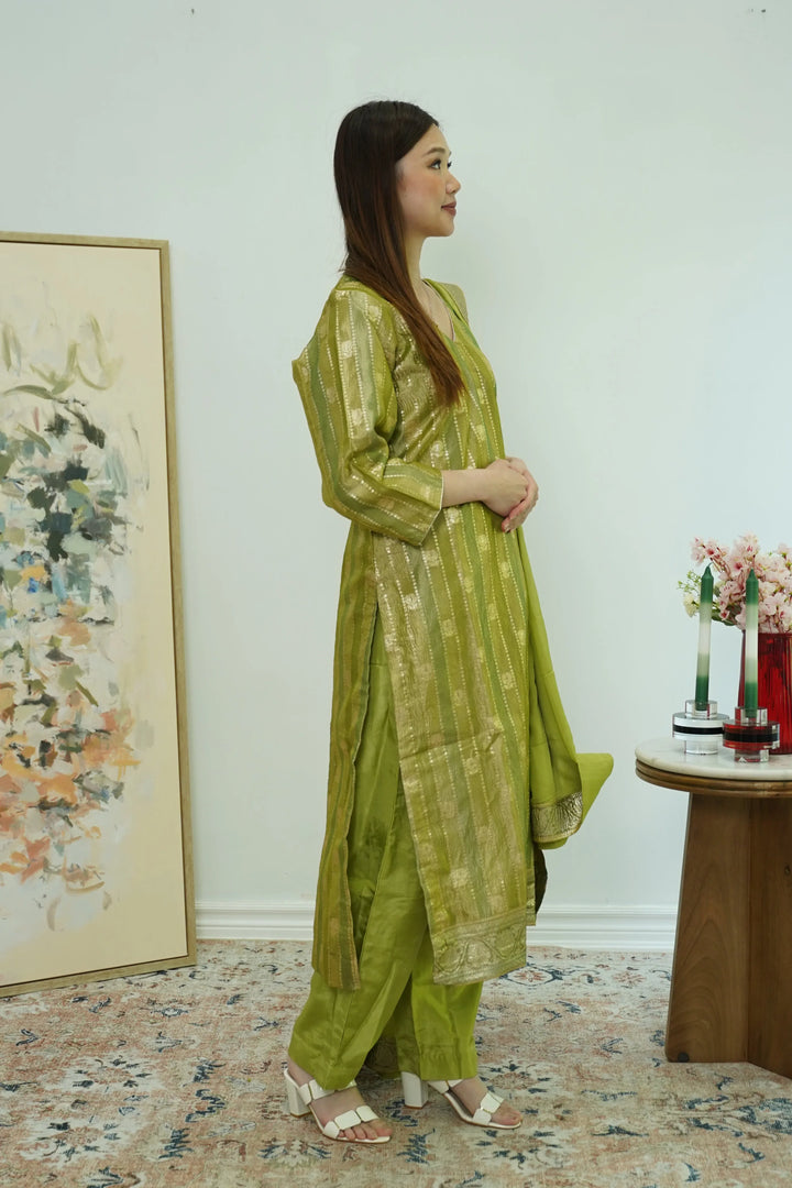 Olive Gleam Banarasi Salwar Kameez - MyEthnikRentals