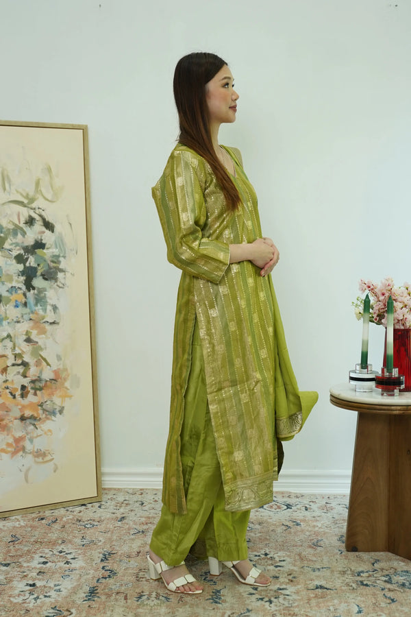 Olive Gleam Banarasi Salwar Kameez - MyEthnikRentals