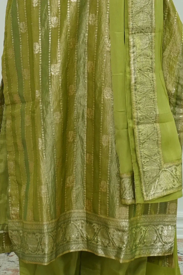 Olive Gleam Banarasi Salwar Kameez - MyEthnikRentals