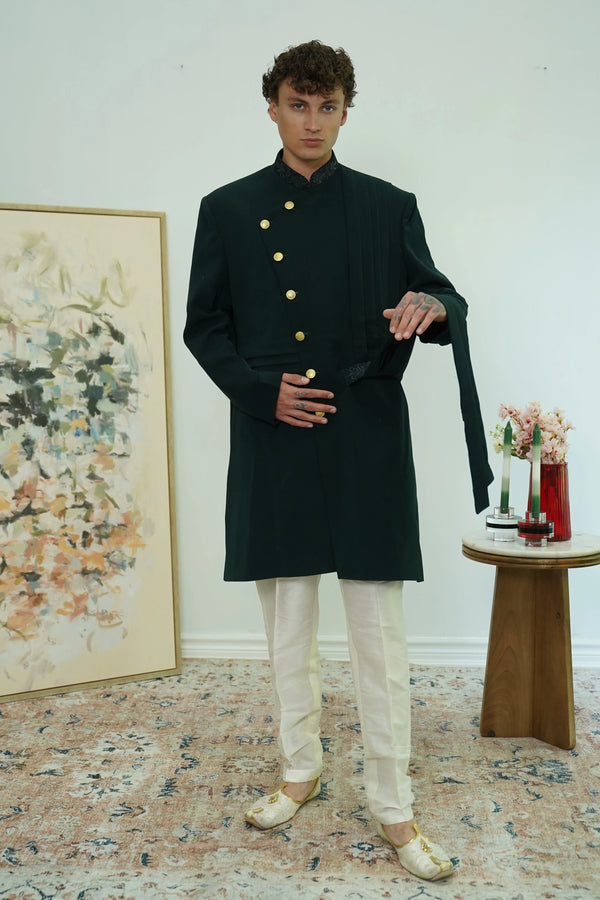 Forest Green Indo-Western Sherwani Set - MyEthnikRentals