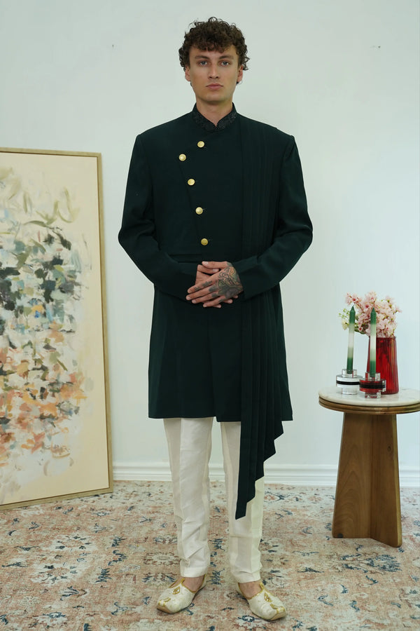 Forest Green Indo-Western Sherwani Set - MyEthnikRentals