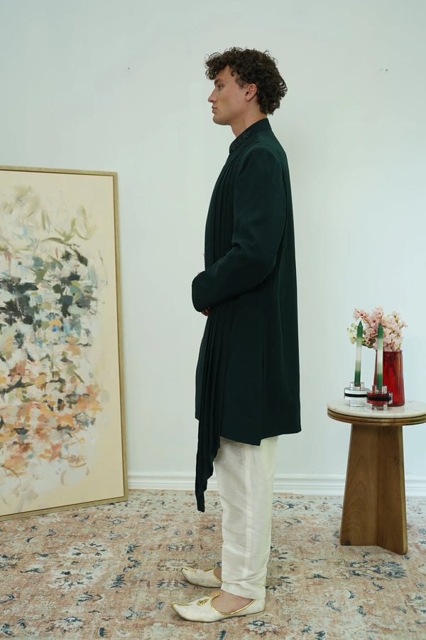 Forest Green Indo-Western Sherwani Set - MyEthnikRentals