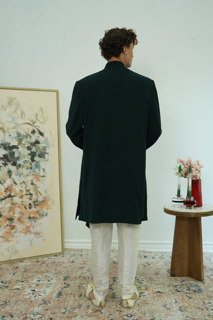 Forest Green Indo-Western Sherwani Set - MyEthnikRentals