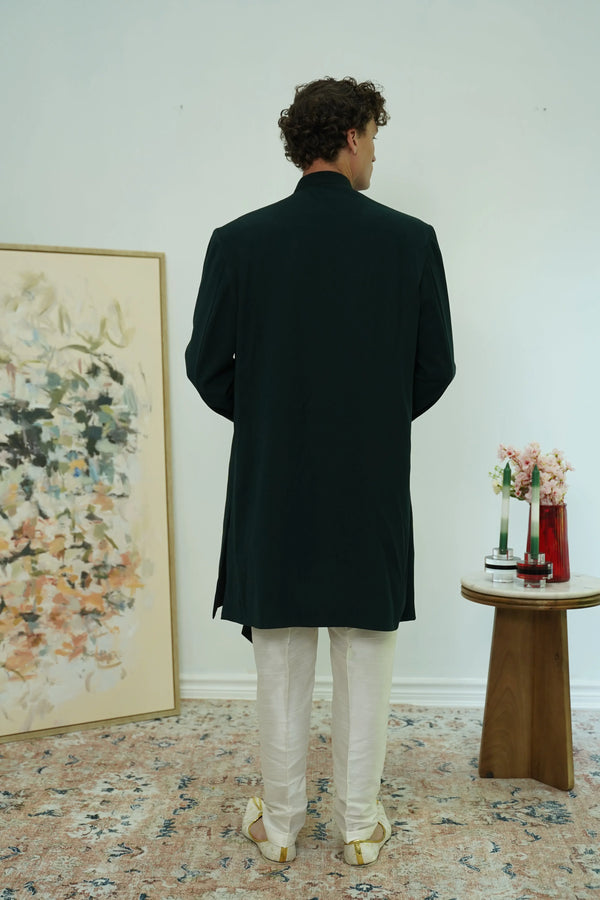 Forest Green Indo-Western Sherwani Set - MyEthnikRentals