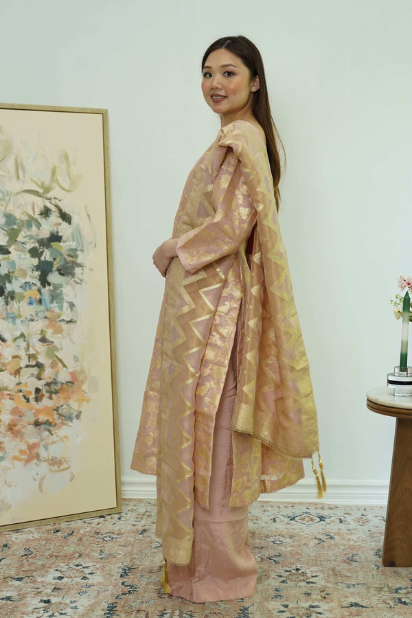 Champagne Glint Banarasi Salwar Kameez (Outside Ontario) - MyEthnikRentals