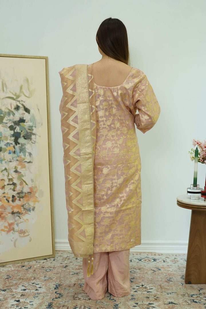 Champagne Glint Banarasi Salwar Kameez (Outside Ontario) - MyEthnikRentals