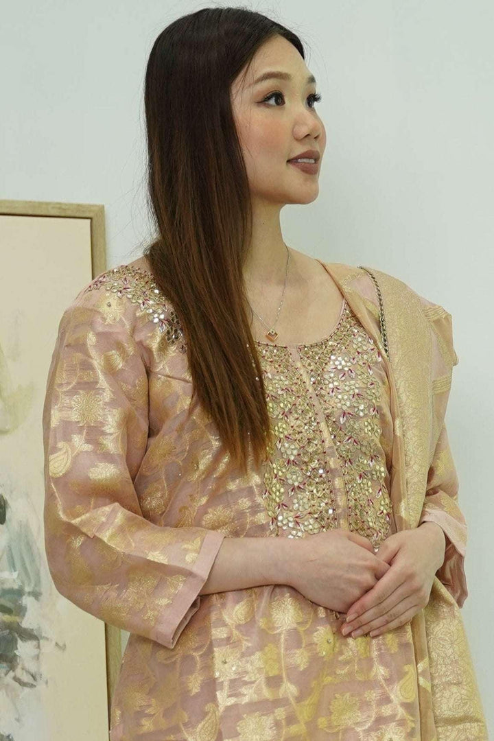 Champagne Glint Banarasi Salwar Kameez (Outside Ontario) - MyEthnikRentals