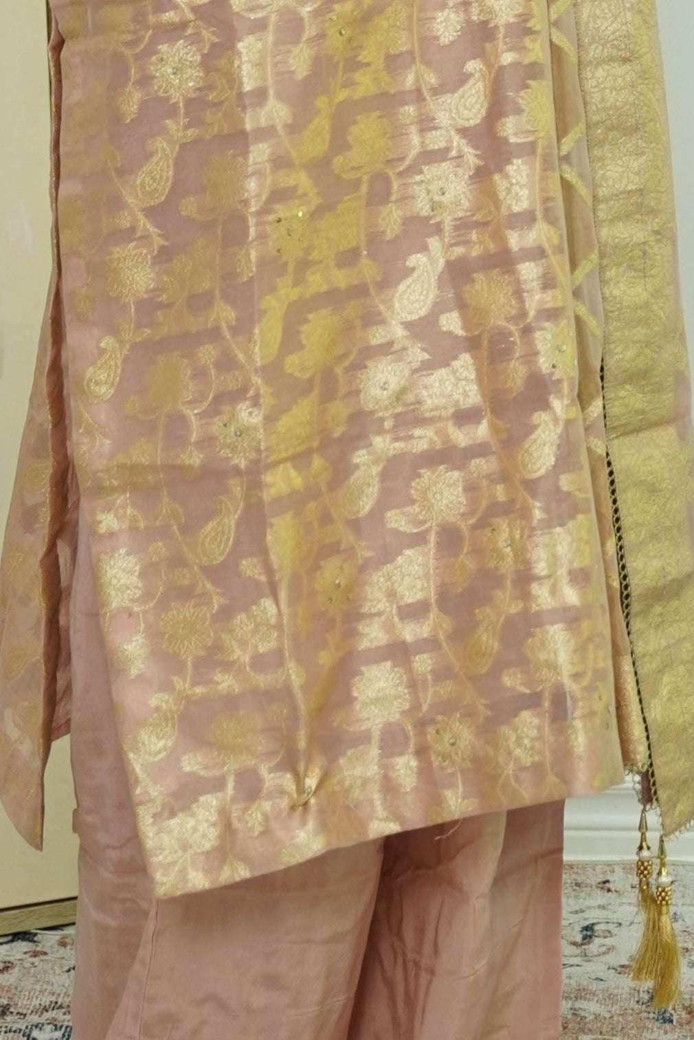 Champagne Glint Banarasi Salwar Kameez (Outside Ontario) - MyEthnikRentals