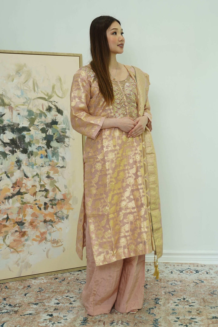 Champagne Glint Banarasi Salwar Kameez (Outside Ontario) - MyEthnikRentals