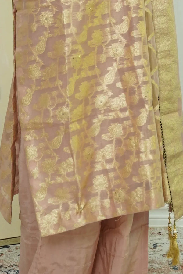 Champagne Glint Banarasi Salwar Kameez - MyEthnikRentals
