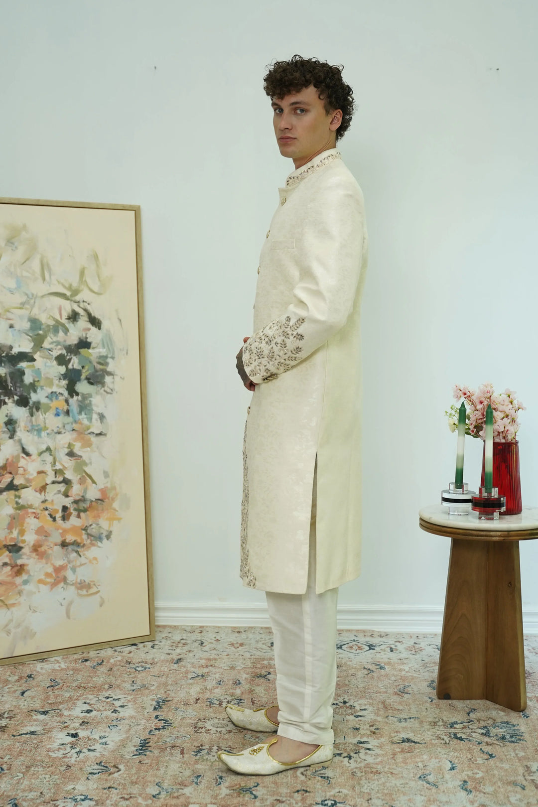 Floral Embroidered Sherwani Set - MyEthnikRentals