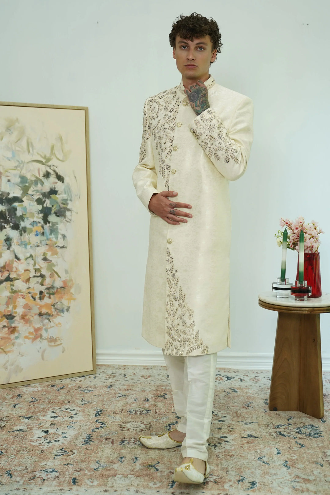 Floral Embroidered Sherwani Set - MyEthnikRentals