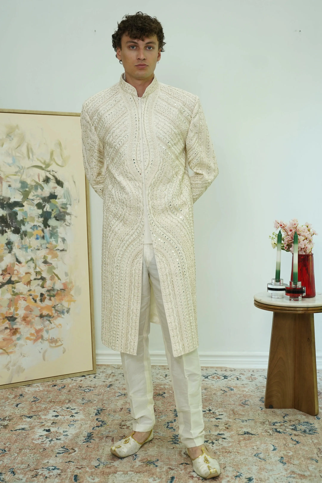 Wave Mirrorwork Sherwani Set - MyEthnikRentals