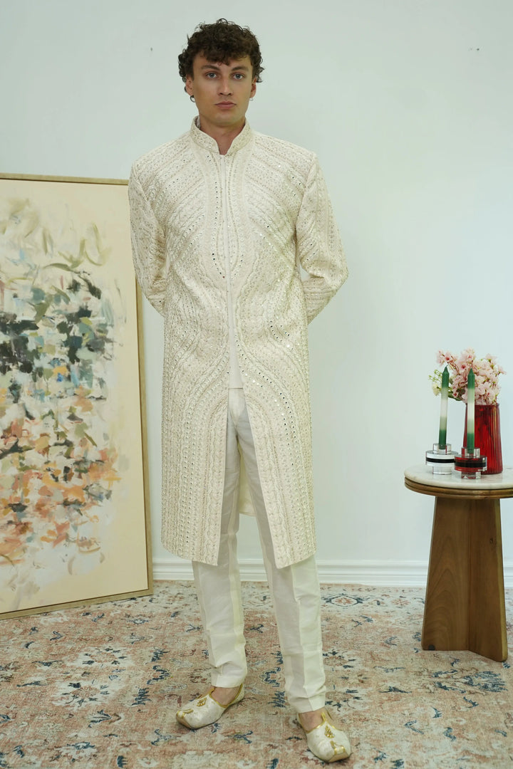 Wave Mirrorwork Sherwani Set - MyEthnikRentals