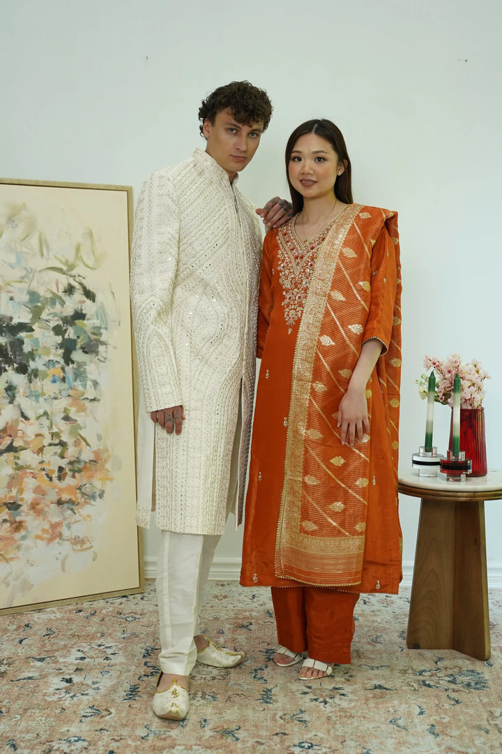 Wave Mirrorwork Sherwani Set - MyEthnikRentals