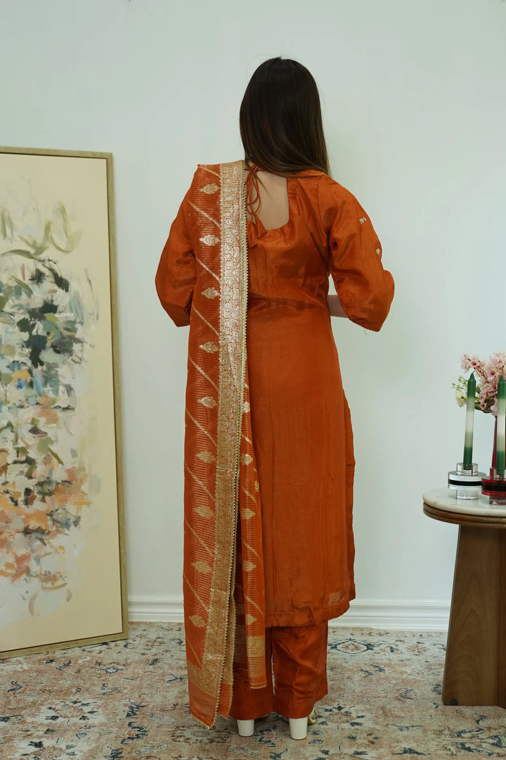 Rust Harmony Embroidered Salwar Kameez - MyEthnikRentals