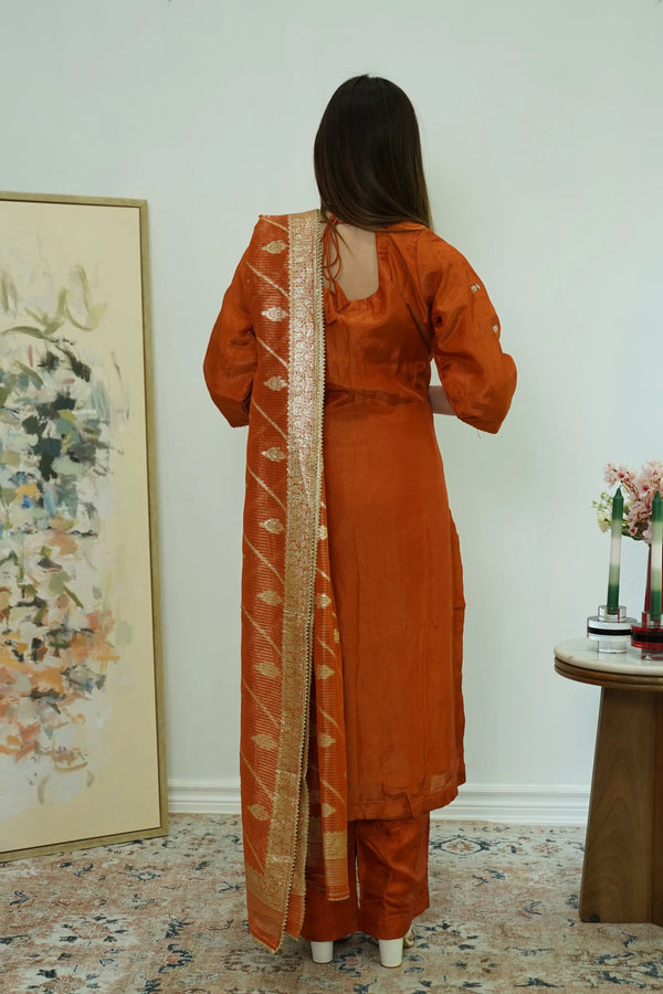Rust Harmony Embroidered Salwar Kameez - MyEthnikRentals