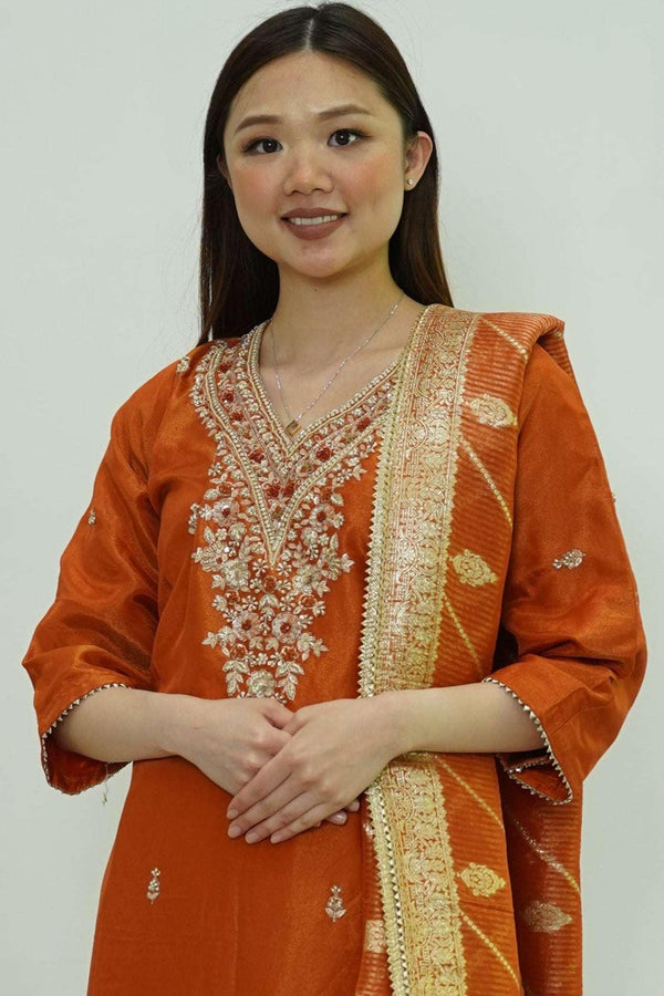 Rust Harmony Embroidered Salwar Kameez (Outside Ontario) - MyEthnikRentals