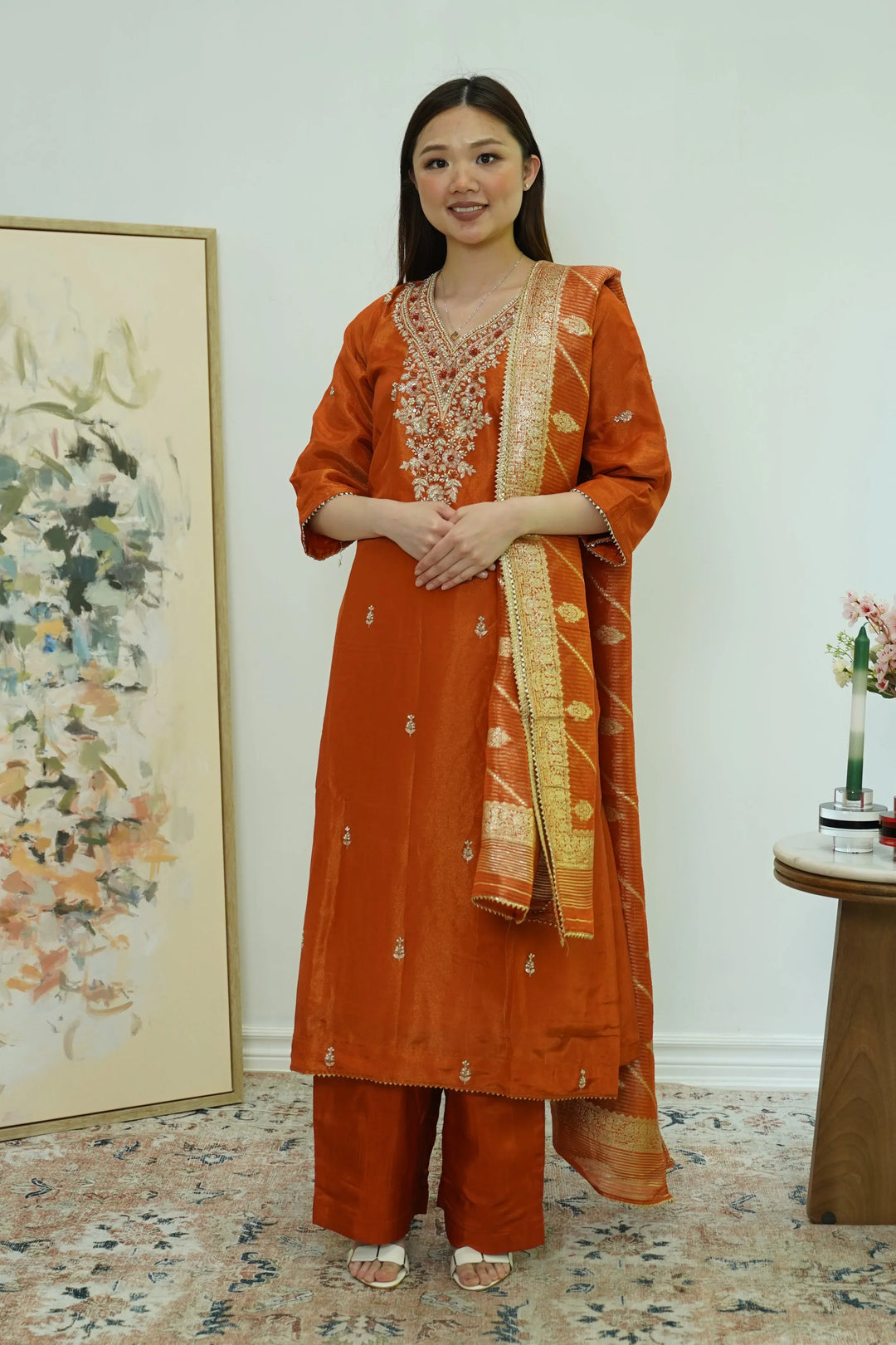 Rust Harmony Embroidered Salwar Kameez - MyEthnikRentals