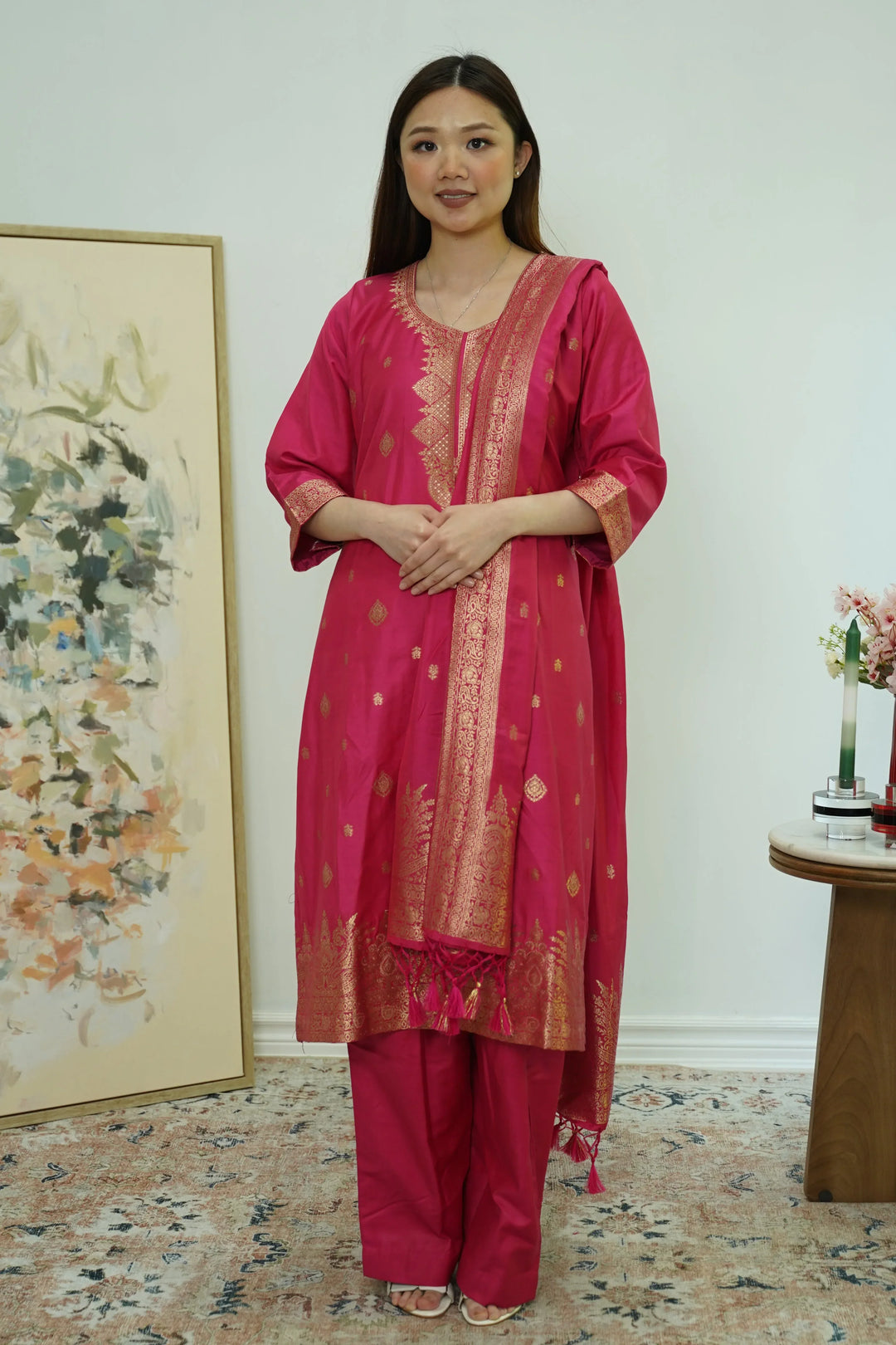 Fuchsia Radiance Brocade Salwar Kameez - MyEthnikRentals