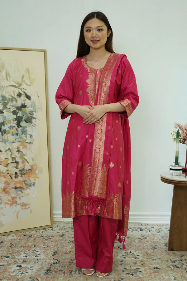 Fuchsia Radiance Brocade Salwar Kameez - MyEthnikRentals