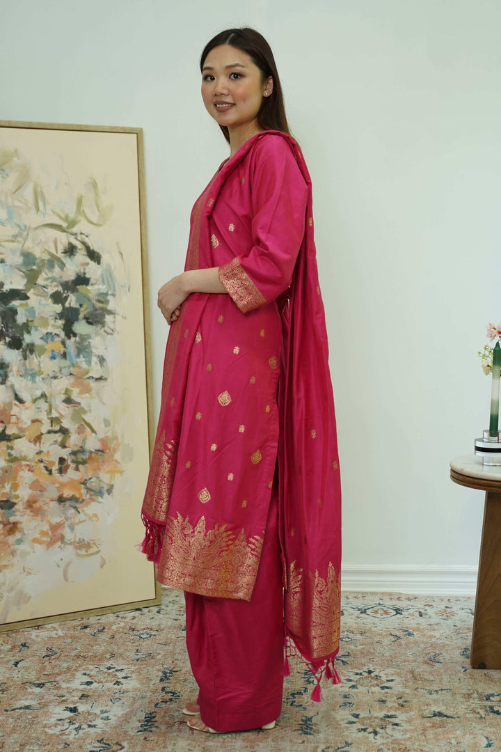 Fuchsia Radiance Brocade Salwar Kameez (Outside Ontario) - MyEthnikRentals