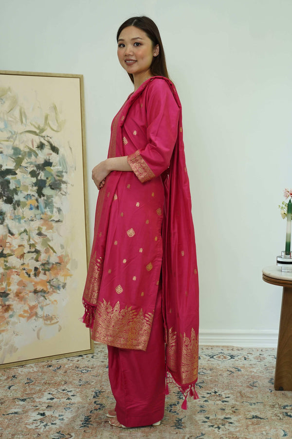 Fuchsia Radiance Brocade Salwar Kameez (Outside Ontario) - MyEthnikRentals