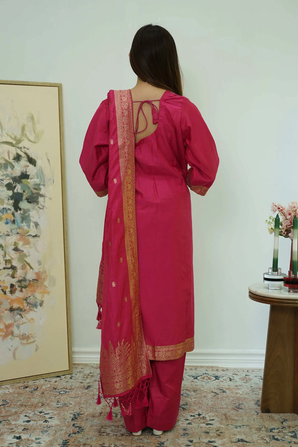 Fuchsia Radiance Brocade Salwar Kameez (Outside Ontario) - MyEthnikRentals