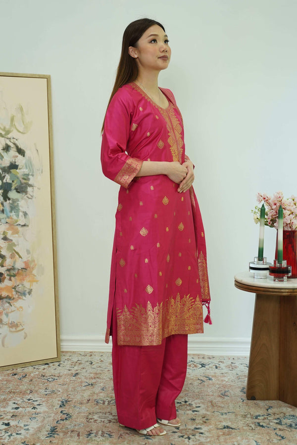 Fuchsia Radiance Brocade Salwar Kameez (Outside Ontario) - MyEthnikRentals