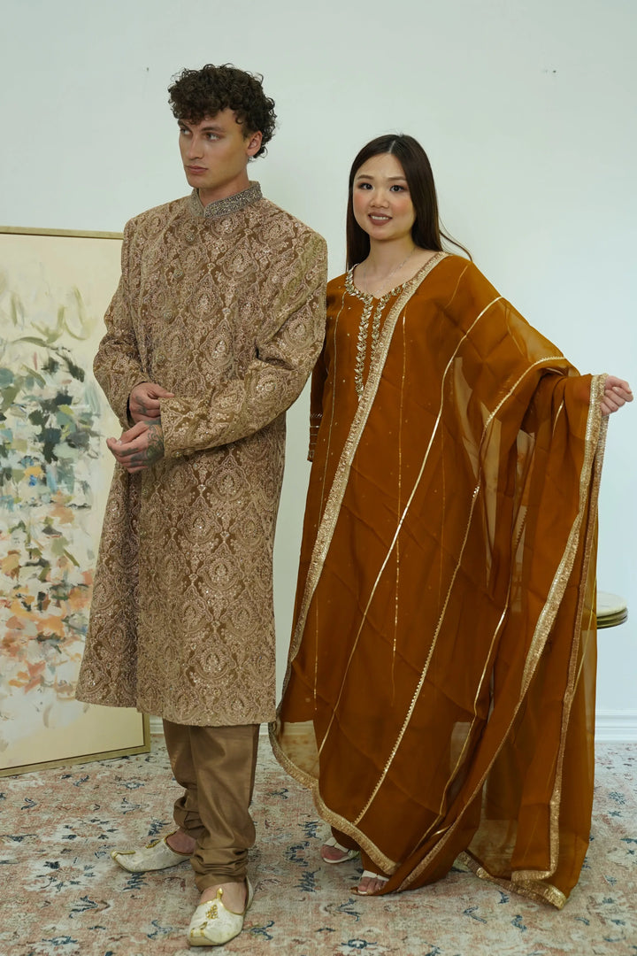 Regal Gold Sequin Sherwani Set - MyEthnikRentals