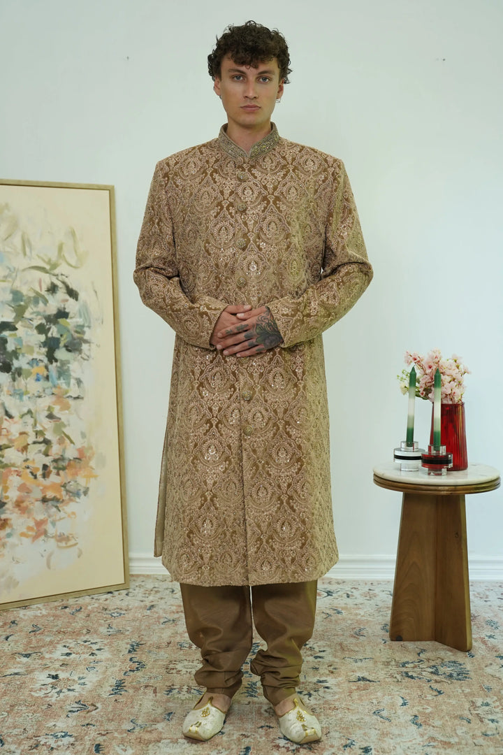 Regal Gold Sequin Sherwani Set - MyEthnikRentals