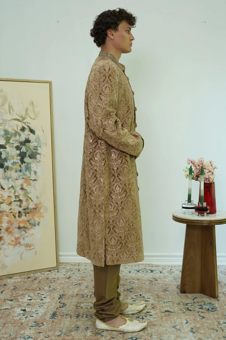 Regal Gold Sequin Sherwani Set - MyEthnikRentals