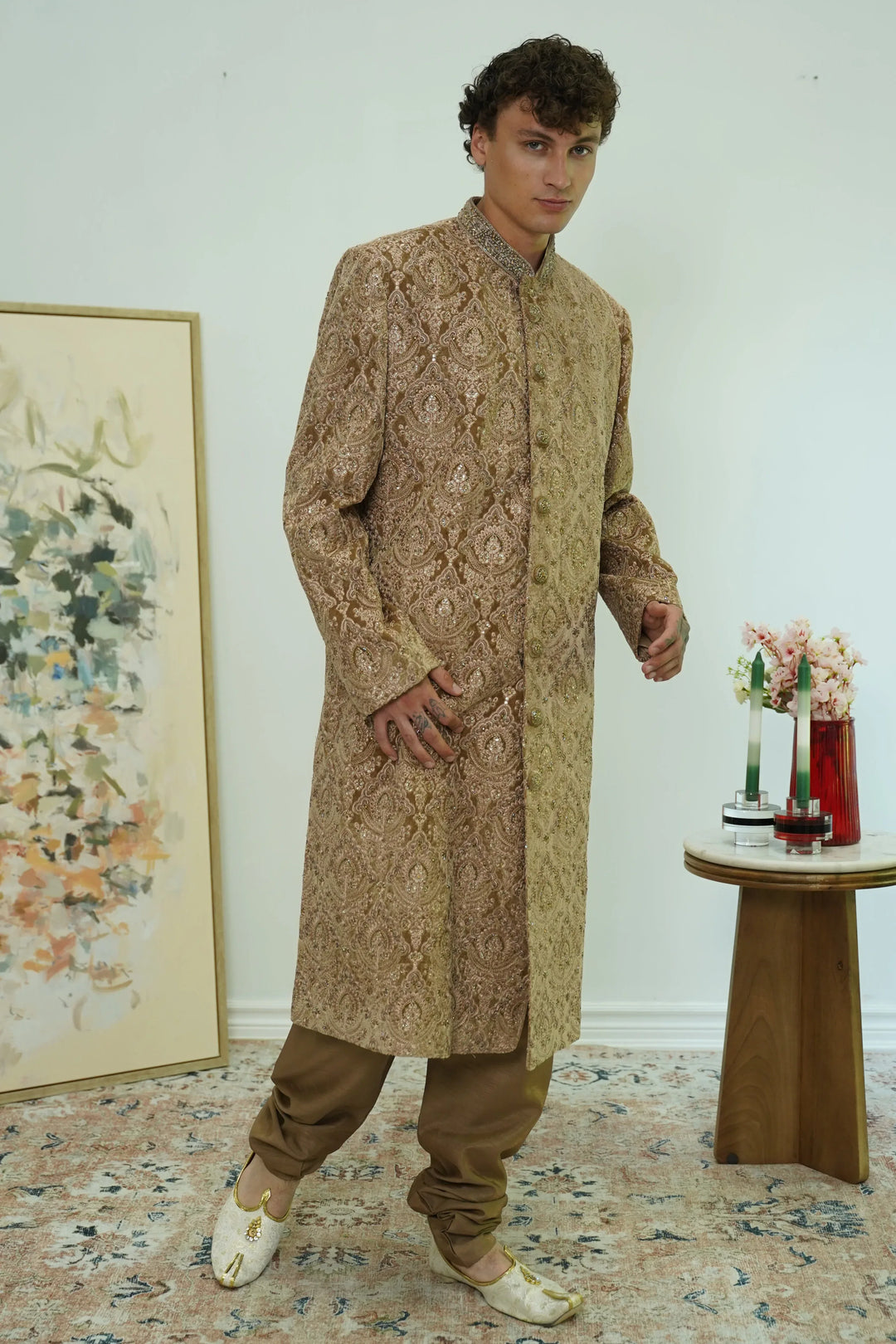 Regal Gold Sequin Sherwani Set - MyEthnikRentals