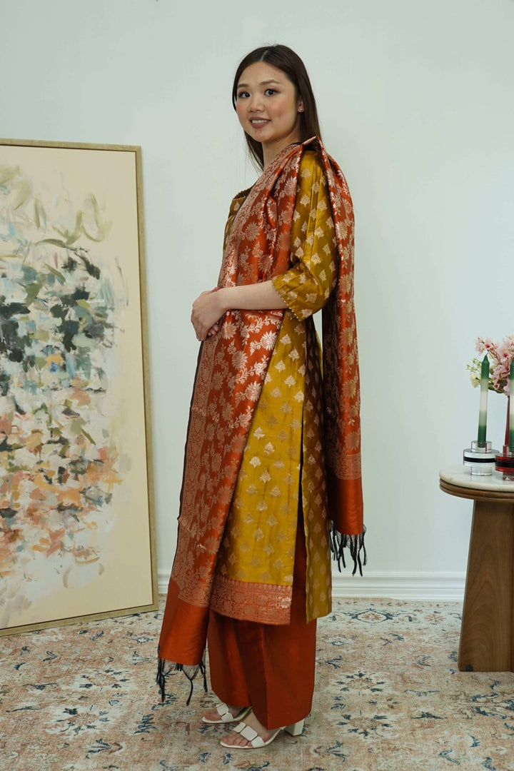 Amber Bloom Brocade Salwar Kameez (Outside Ontario) - MyEthnikRentals