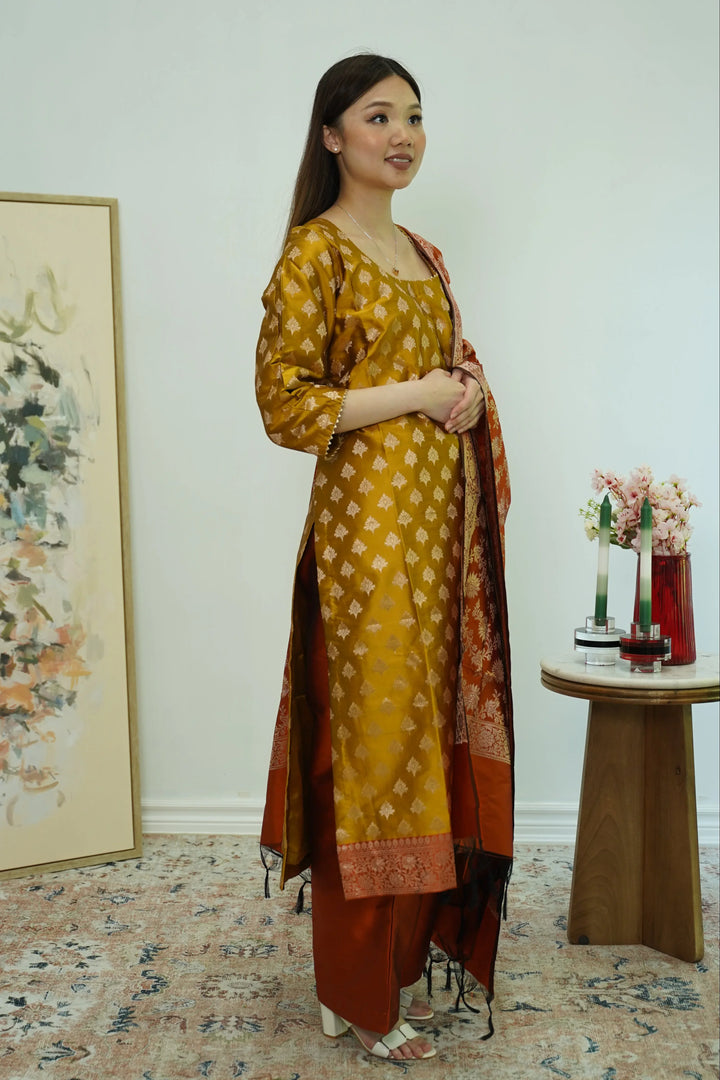 Amber Bloom Brocade Salwar Kameez - MyEthnikRentals