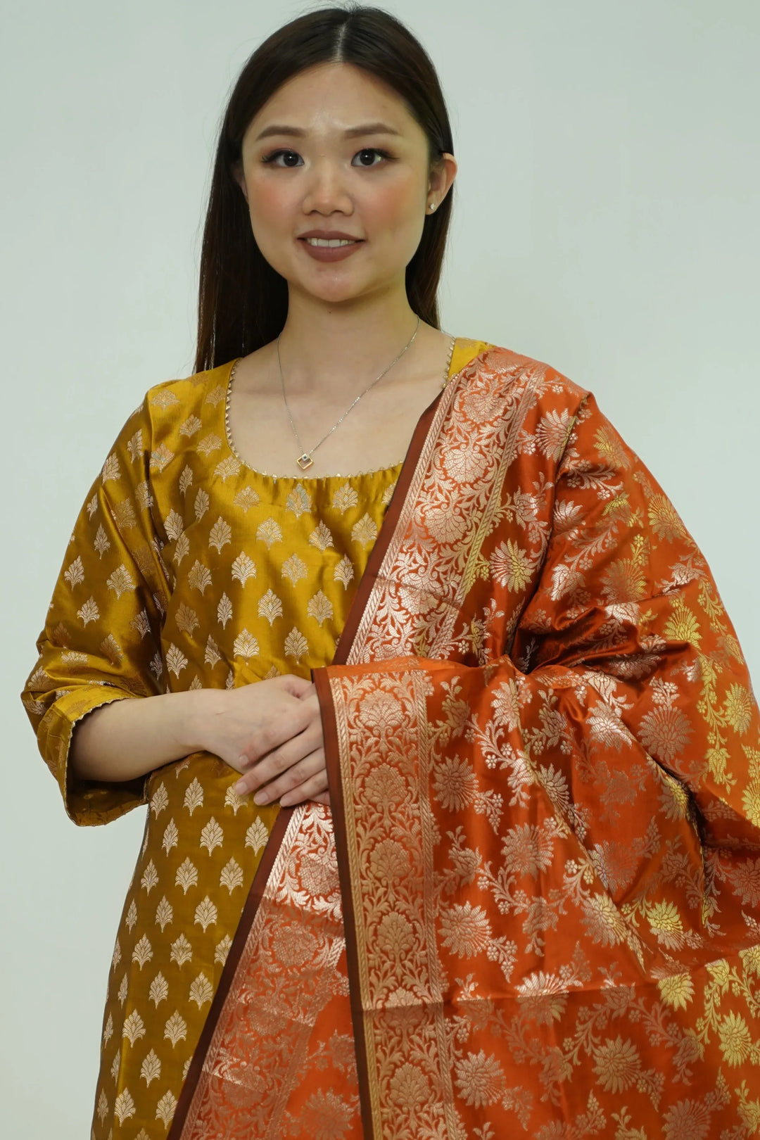 Amber Bloom Brocade Salwar Kameez - MyEthnikRentals