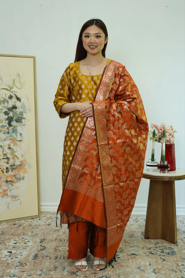 Amber Bloom Brocade Salwar Kameez - MyEthnikRentals